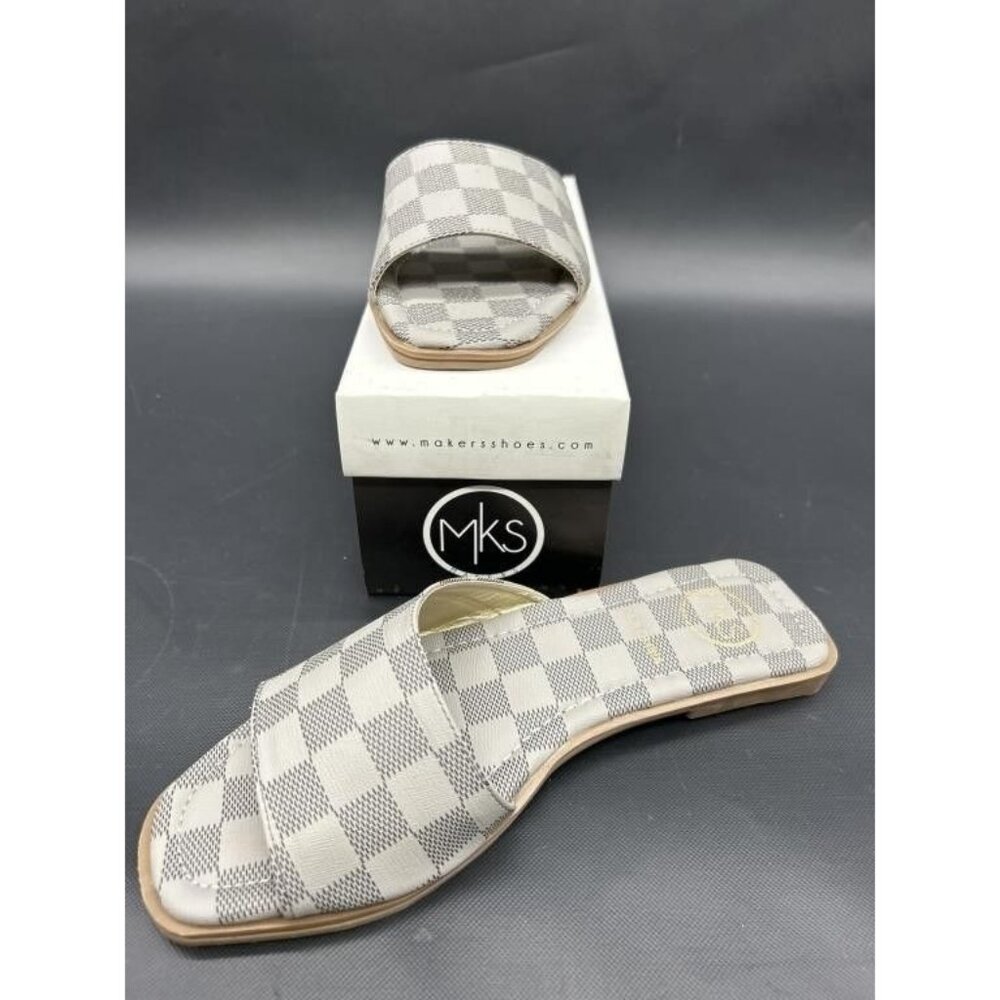 MKS Checked Slide Mule in Light Gray